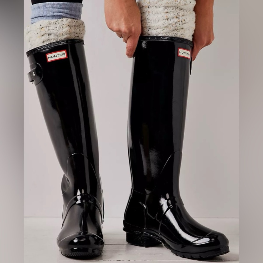 HUNTER BLACK ORIGINAL GLASS TALL RAIN BOOTS WOMENS SIZE 10 🖤